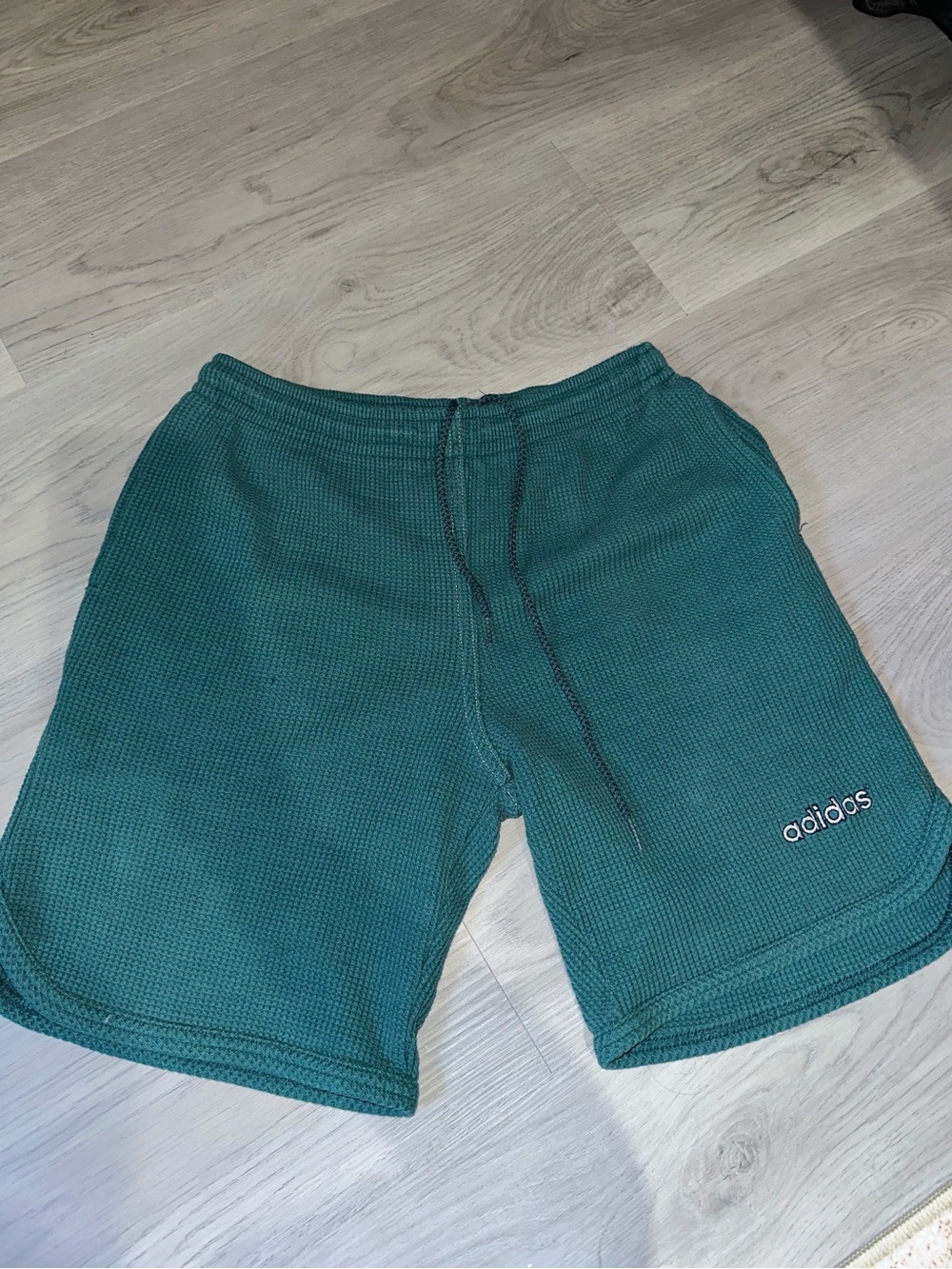 Vintage 80-x adidas Men's green Teal Waffle Knit Athletic Shorts